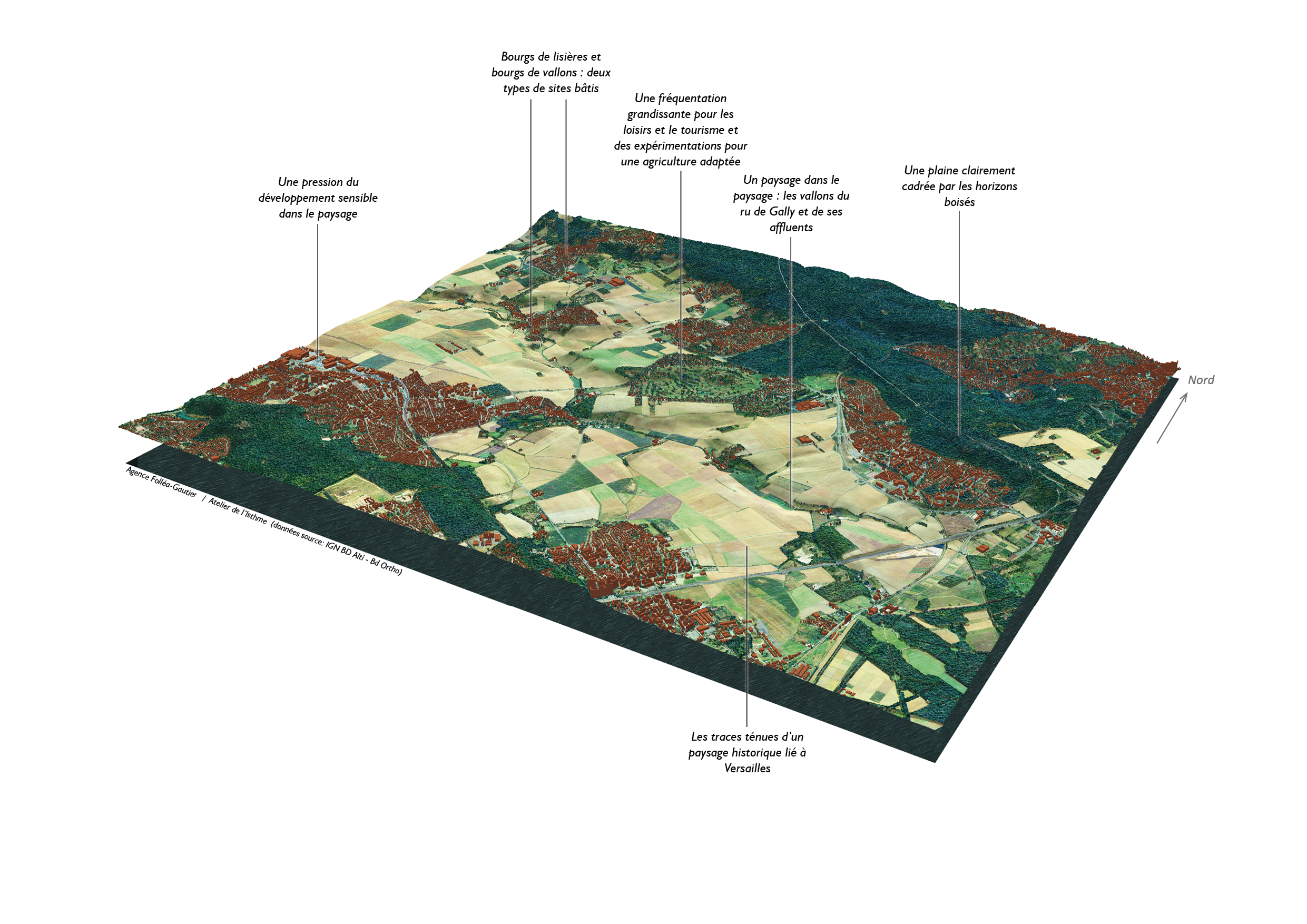 Vue aérienne de la plaine de Versailles dans la continuité de la grande perspective du château