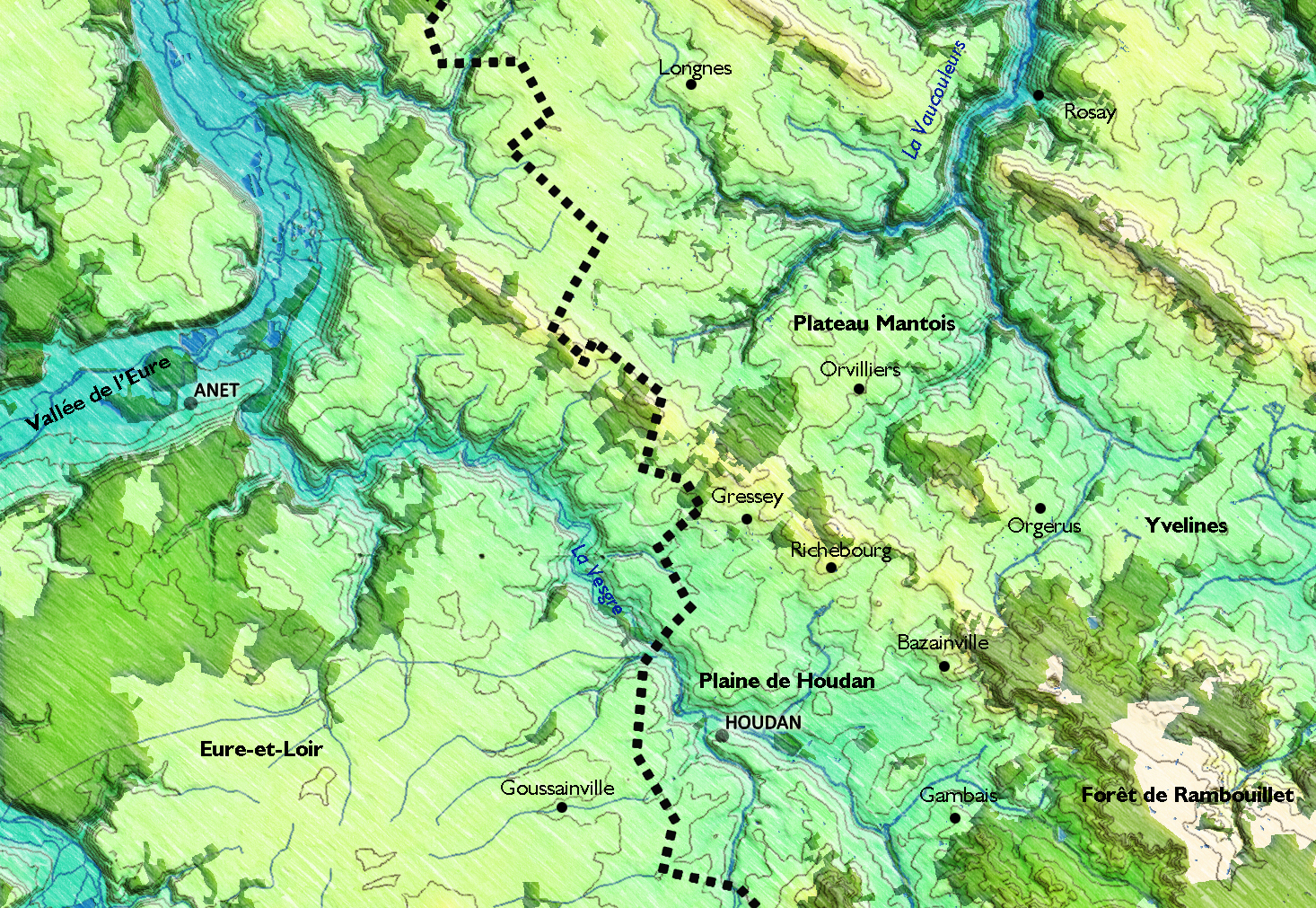 La ride de Richebourg, transition paysagère entre plateau Mantois et plaine de Houdan d’une part, et Yvelines (massif de Rambouillet) et (vallée de l’Eure) d’autre part