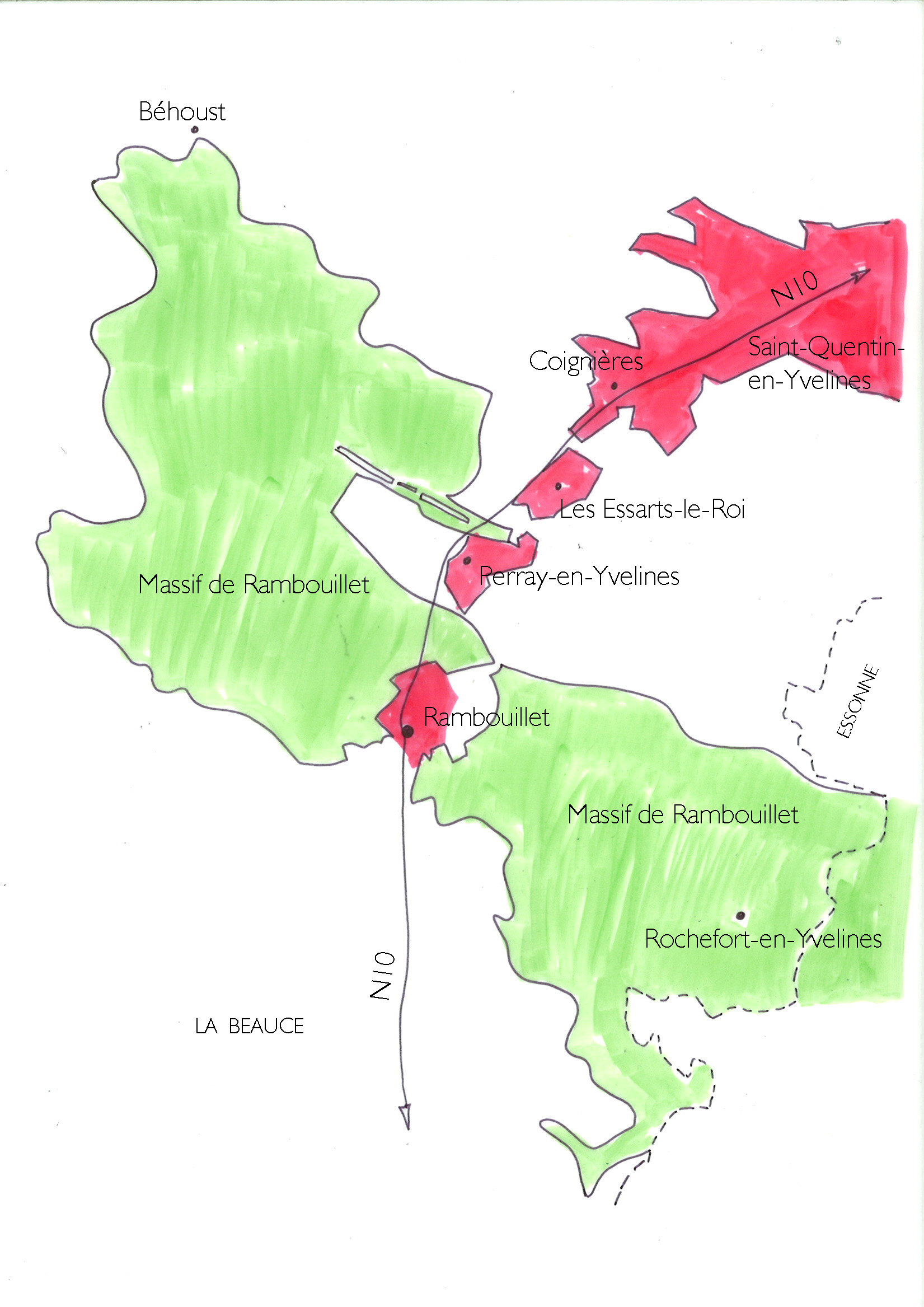 Le massif forestier de Rambouillet forme un long continuum de Béhoust à Rochefort-en-Yvelines, avec au centre, la ville de Rambouillet