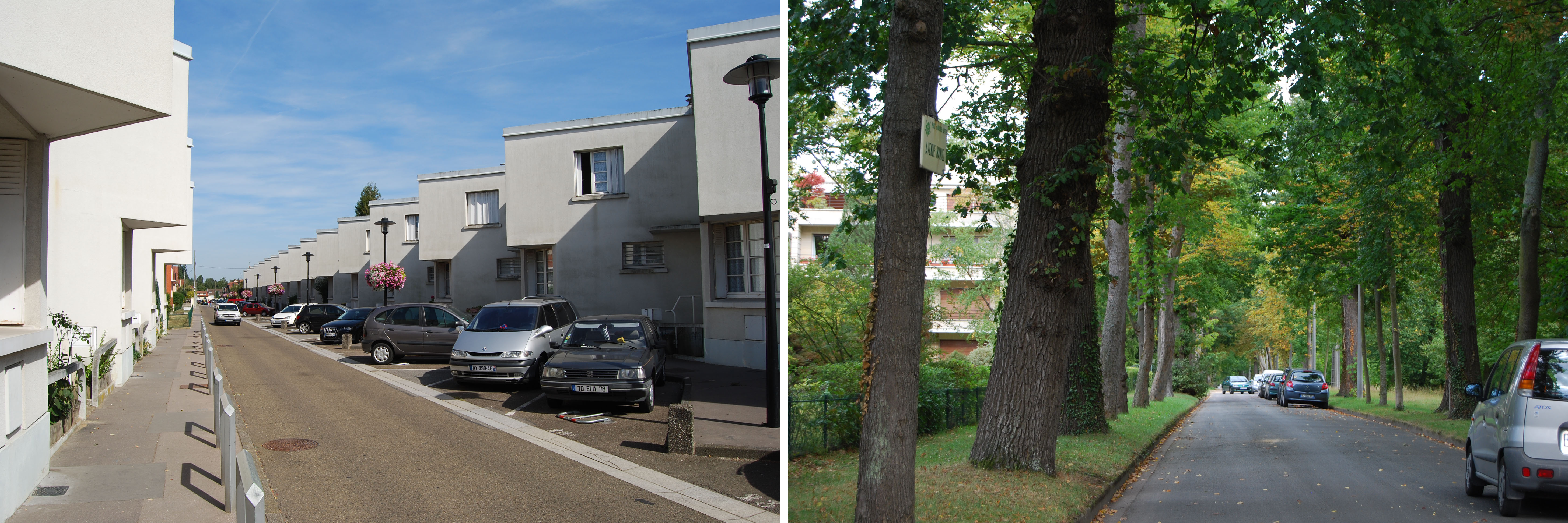 Deux aspects contrastés de paysages urbains des Yvelines (quartier des Dents de Scie à Trappes, quartier-parc forestier de Maisons-Laffitte)