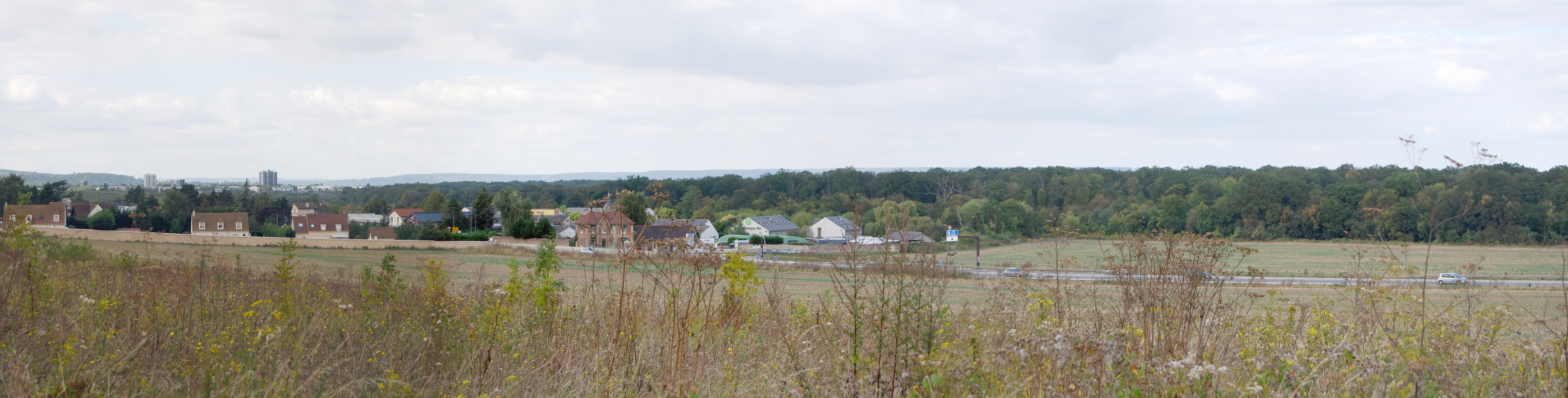 La plaine de la Jonction, avec l’urbanisation limitrophe de Chambourcy et, au-delà de la RN 13/RD113, la lisière de la forêt de Saint-Germain-en-Laye