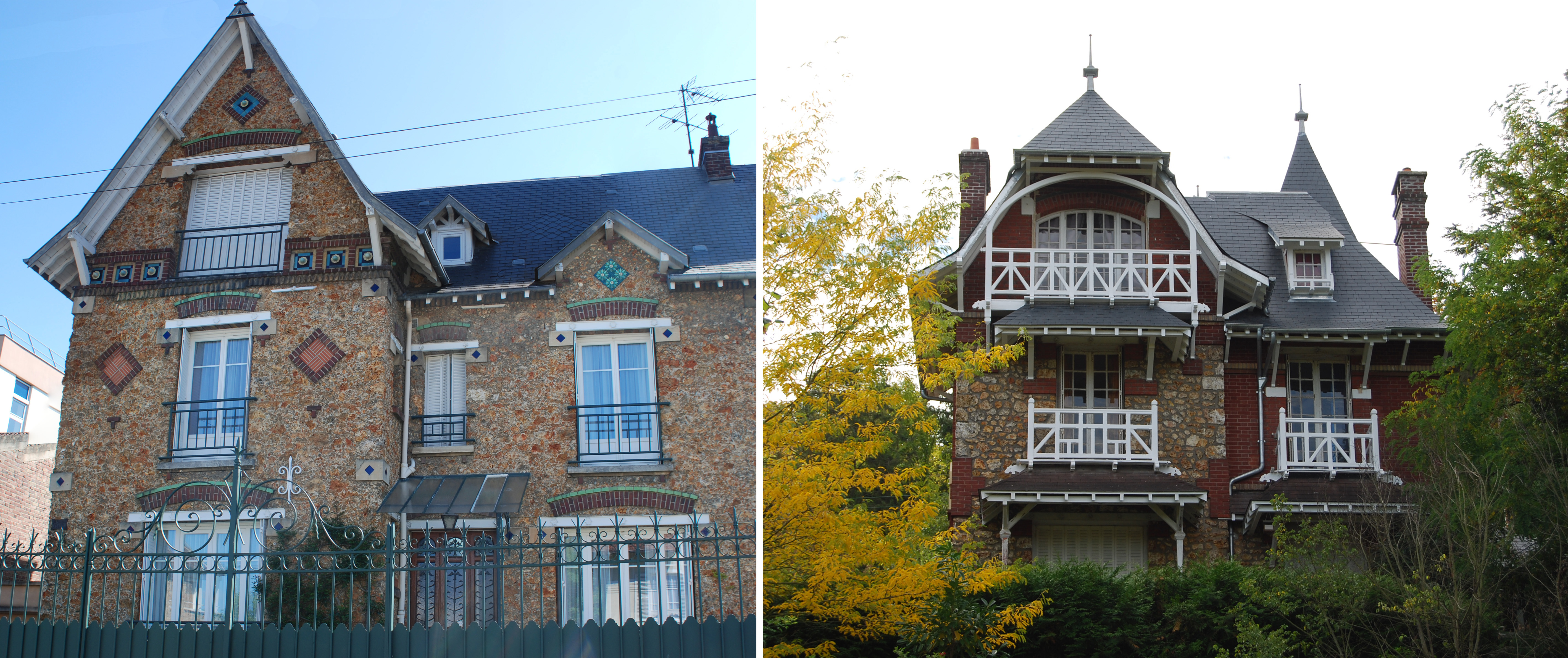 Deux exemples d’architecture du XIXe siècle (villa en meulière, aux Mureaux et villa anglo-normande à Villennes-sur-Seine)