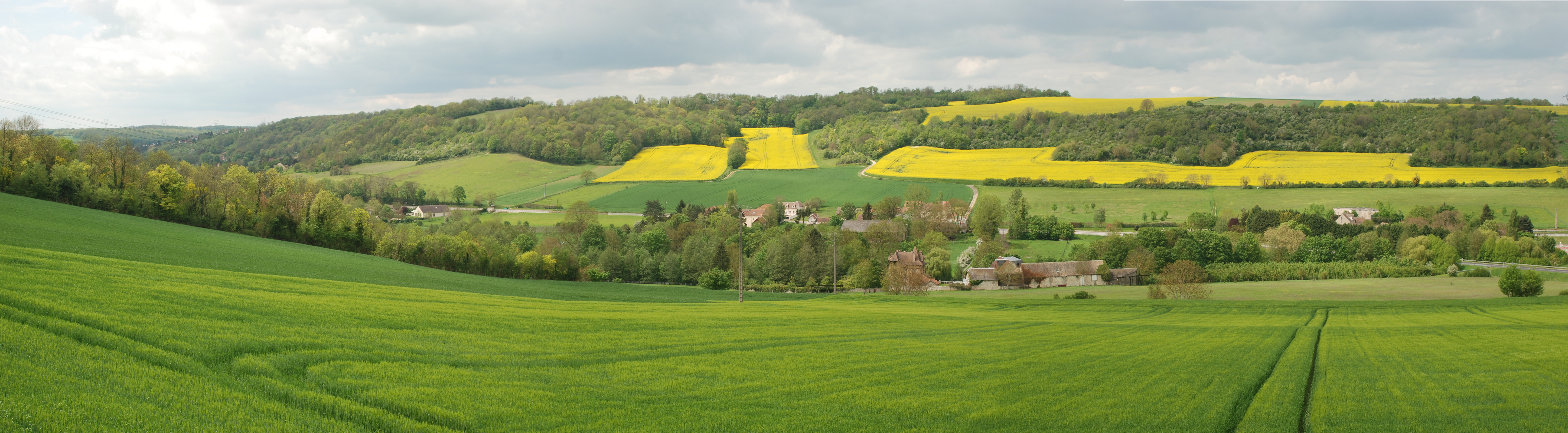 La vallée de la Vaucouleurs et son damier parcellaire, bien perceptible sur les pentes. Ici dans son cours aval, vers Brasseuil