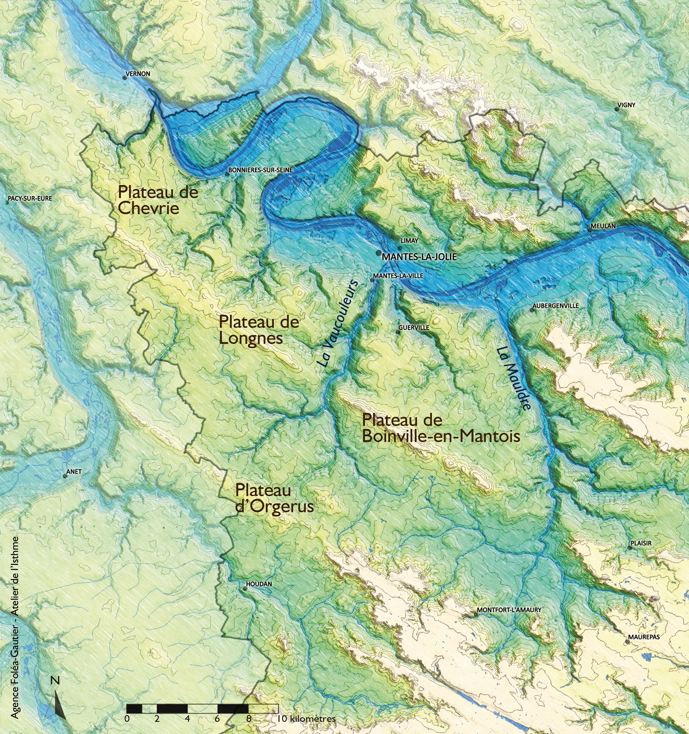 Le plateau du Mantois et ses quatre parties : extrait cartographique