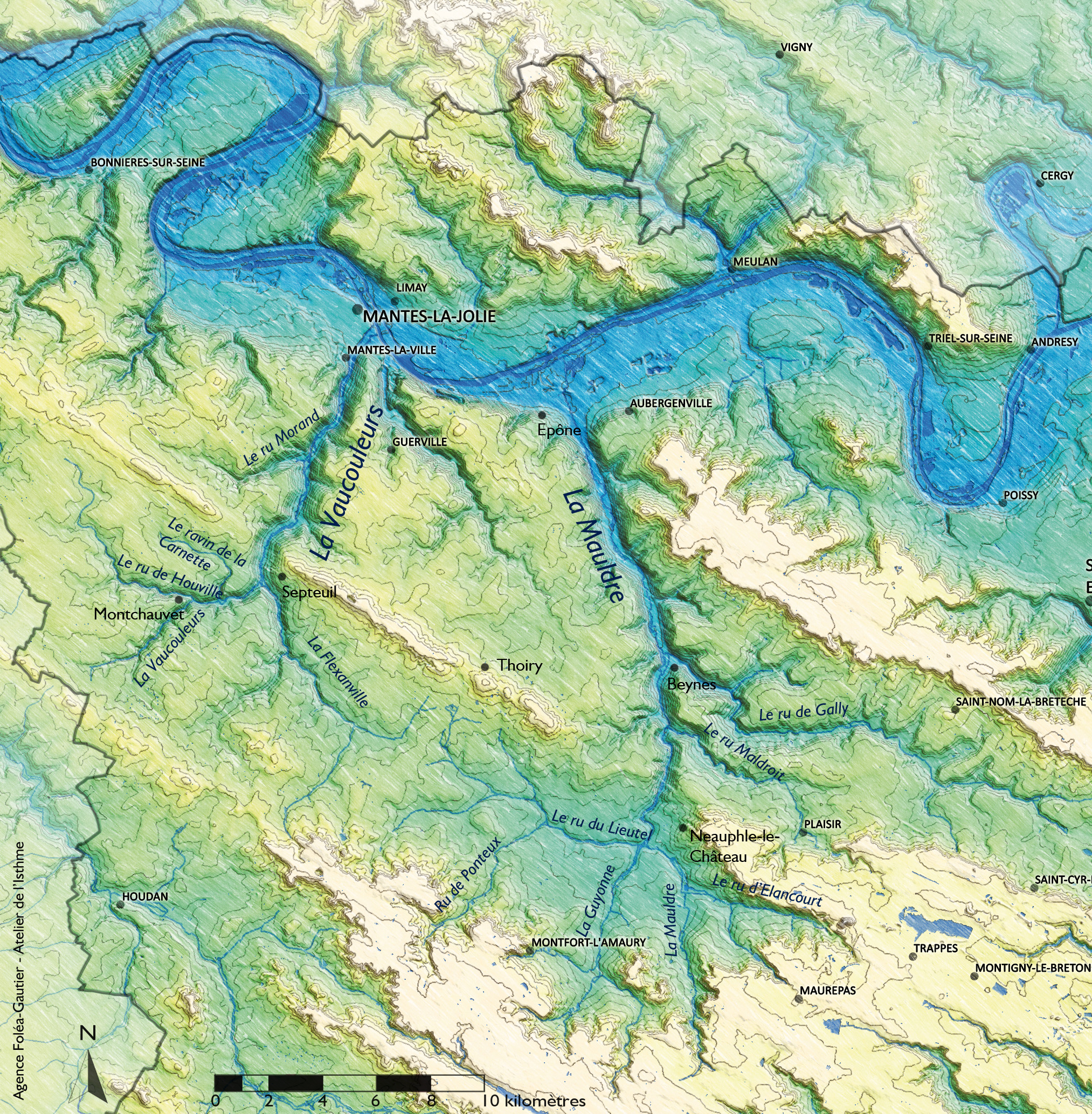 Les deux vallées de la Mauldre et de la Vaucouleurs : extrait cartographique