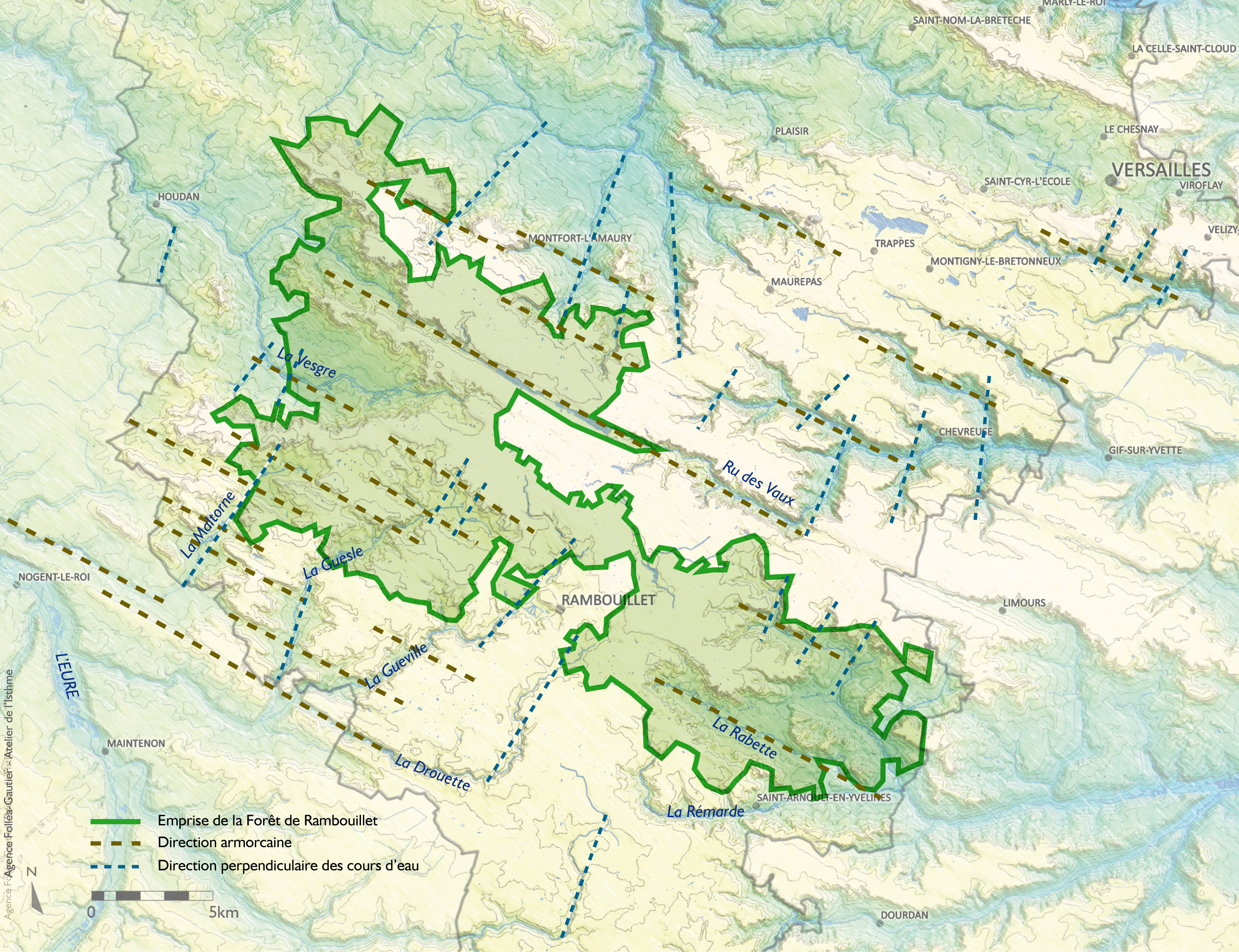 La complexité du chevelu des eaux lié à la forêt de Rambouillet : schéma