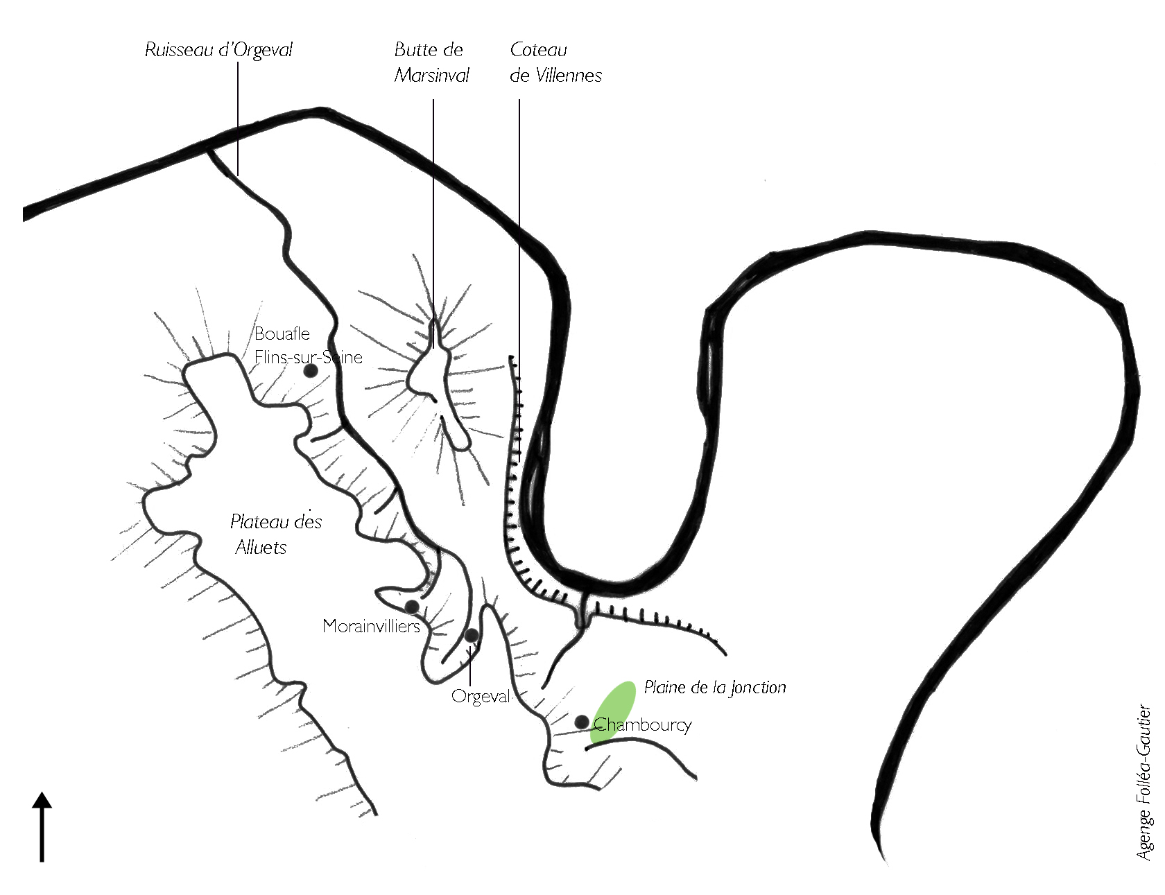 Le Val d'orgeval s'immisce entre la butte de Marsinval, et les coteaux du plateau des Alluets